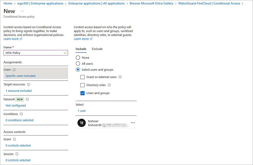 Screenshot of Microsoft Entra ID, add conditional access policy